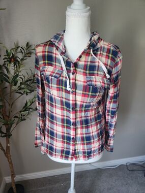 Papaya Blue, Red and Yellow Plaid Button-Up